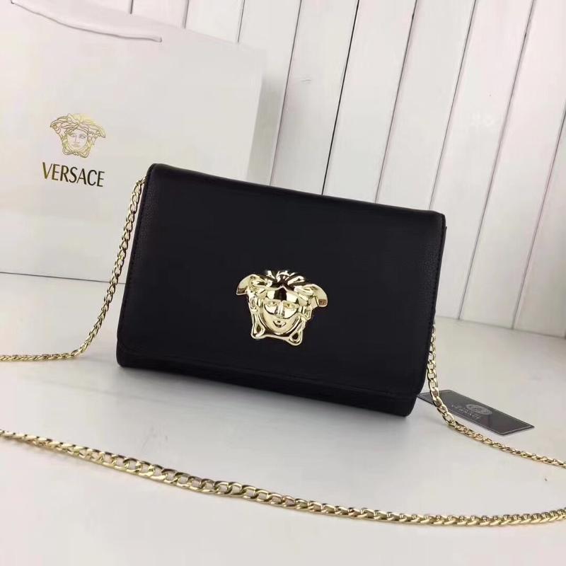 Versace Chain Handbags DBFG531 plain black gold buckle